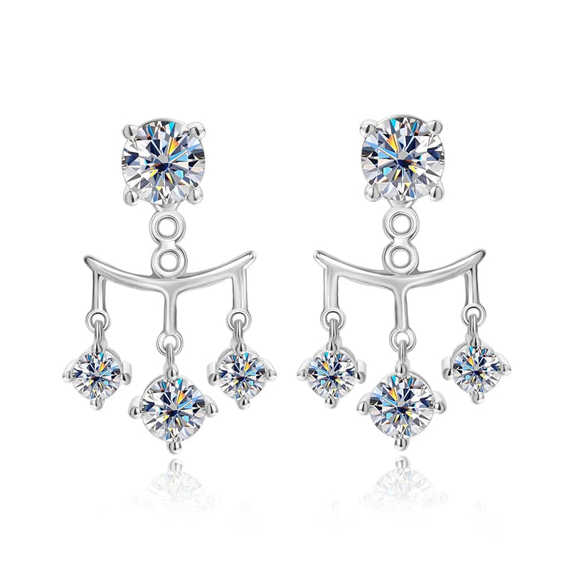 2CTTW Full Moissanite Drop Earrings for Women Sparkling Brilliant cut S925 Sterling Silver Plated 18k Wedding Jewelry GRA