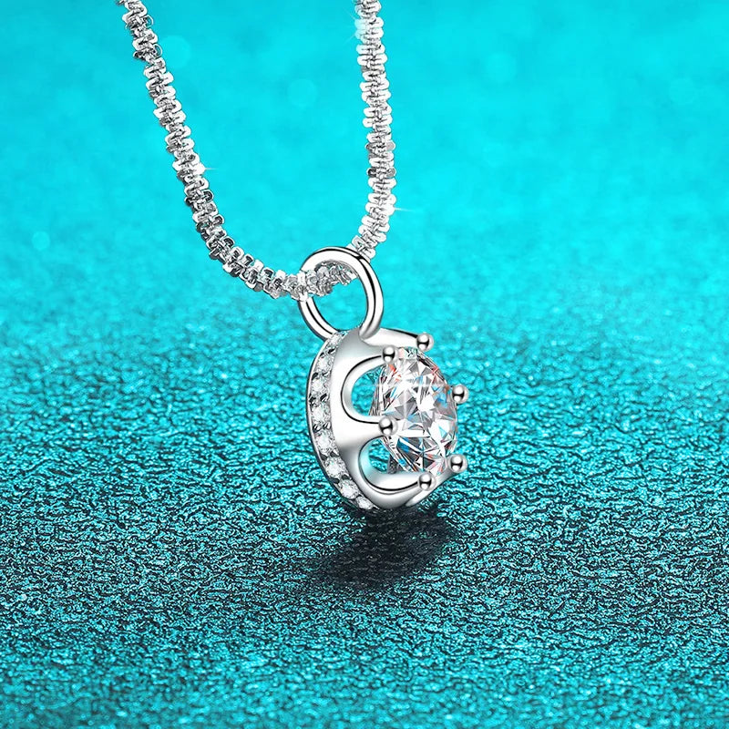 1CT 2CT Certified D Color Moissanite Necklace for Women Sparkling Lab Diamond Pendant Chain S925 Sterling Silver Jewelry