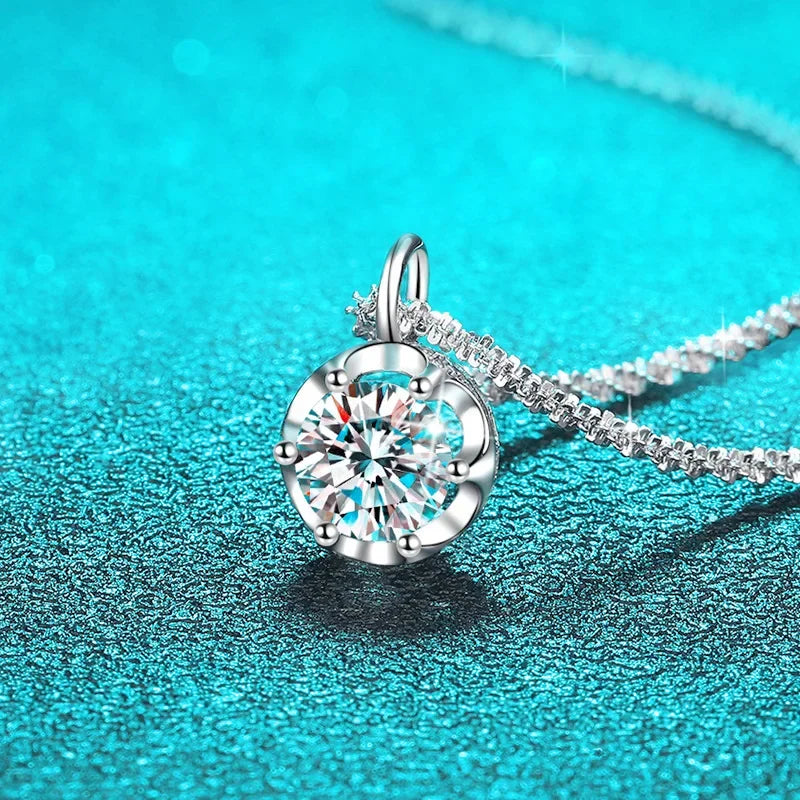 1CT 2CT Certified D Color Moissanite Necklace for Women Sparkling Lab Diamond Pendant Chain S925 Sterling Silver Jewelry