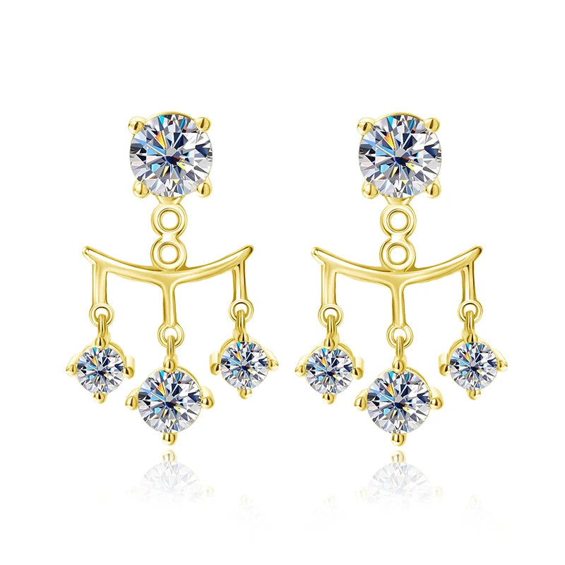2CTTW Full Moissanite Drop Earrings for Women Sparkling Brilliant cut S925 Sterling Silver Plated 18k Wedding Jewelry GRA