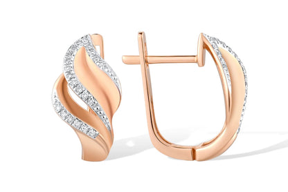 14K 585 Rose Gold Diamond Leaf Earrings - Elegant Wedding & Engagement Fine Jewelry