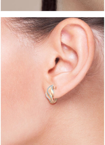 14K 585 Rose Gold Diamond Leaf Earrings - Elegant Wedding & Engagement Fine Jewelry