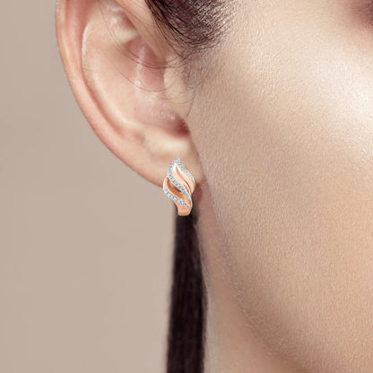 14K 585 Rose Gold Diamond Leaf Earrings - Elegant Wedding & Engagement Fine Jewelry