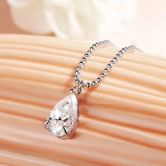 Pear-Cut Moissanite Pendant Necklace - Sterling Silver 925 with 18K Plating (2CT-6CT)