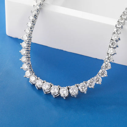 3-4.5mm Gradient Moissanite Tennis Necklace in 925 Sterling Silver with D Color Lab-Created Diamonds, 3-Claw Setting