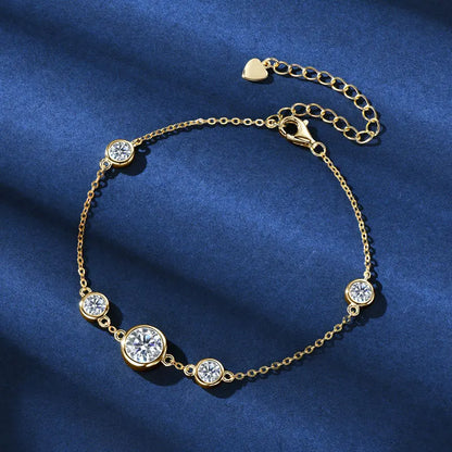 Adjustable 21.5cm 925 Silver Bracelet for Women Featuring 6.5mm & 2.5mm VVS1 Moissanite Diamonds – 2025 Trend Jewelry Gift