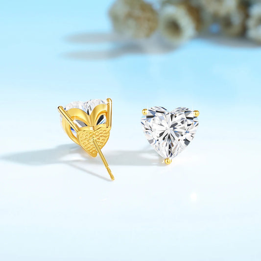 14K Gold Heart Moissanite Earrings - NGTC Certified Luxury Studs