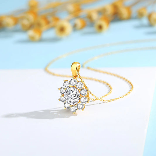 Radiant Bloom: 1ct Certified Moissanite Flower Pendant in 18K Gold