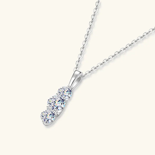 Elegant Three-Stone Moissanite Pendant Necklace – Minimalist 5mm & 4mm Round Stones in Genuine 925 Sterling Silver, 2025 Engagement Jewelry Trend