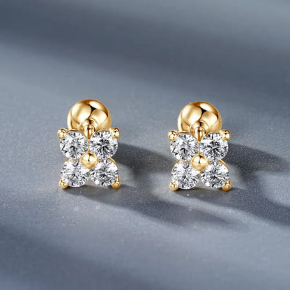 10K Gold Flower Clover Moissanite Stud Earrings – Real Gold, GRA Certified, Hypoallergenic Wedding Jewelry