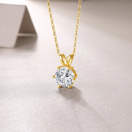 Celestial Elegance: 14K Gold Moissanite Solitaire Pendant - The Ultimate Expression of Timeless Love