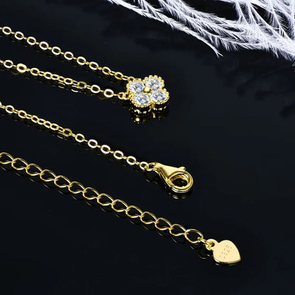 3-in-1 Clover Flower Pendant Necklace Earrings Bracelet Sets 925 Silver 3mm D Moissanite Jewelry Set