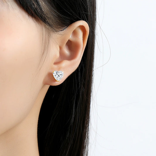 14K Gold Heart Moissanite Earrings - NGTC Certified Luxury Studs