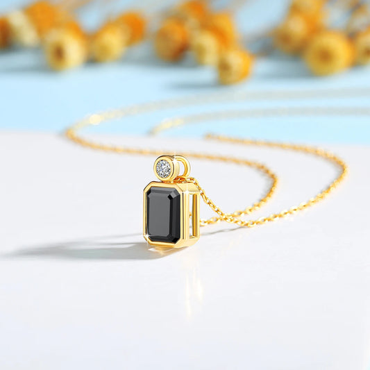 Midnight Elegance: Emerald-Cut Black Moissanite in 14K Gold