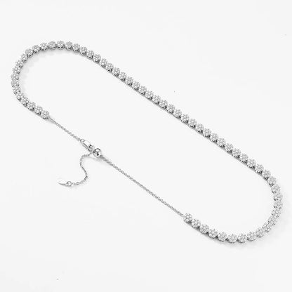 Serenity Flower Shape D Color Moissanite Tennis Necklace for Women – 100% 925 Sterling Silver with 18K Gold Plated Adjustable Chain Jewelry