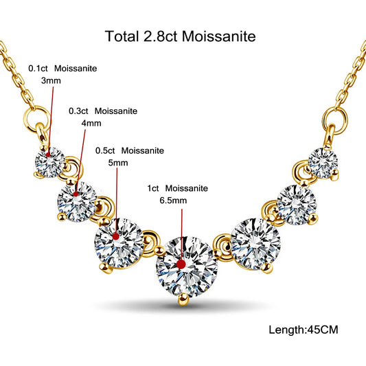 Total is 2.8ct 7 Stone Moissanite Necklace For Women Solid 925 Sterling Silver With Certificate Luxury Jewelry Best Gift