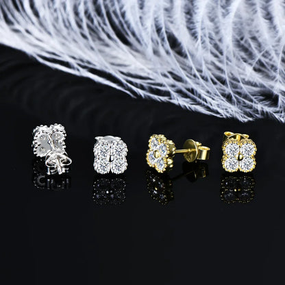 3-in-1 Clover Flower Pendant Necklace Earrings Bracelet Sets 925 Silver 3mm D Moissanite Jewelry Set