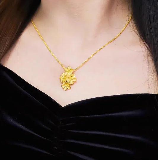 24K Pure Gold Flower Pendant | Bridal Wedding Jewelry | 999 Fine Gold | 1.7g