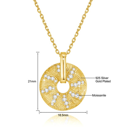 Round Moissanite Sun Necklace in Gold – Luxury Pendant with Chain, Trending 2024 Jewelry, Non-Tarnish