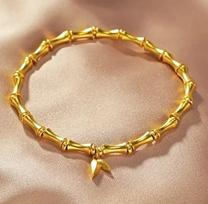 24K Pure Gold Bamboo Bracelet | Women's Elastic Design | 999 Real Gold