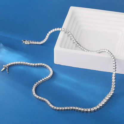 3-4.5mm Gradient Moissanite Tennis Necklace in 925 Sterling Silver with D Color Lab-Created Diamonds, 3-Claw Setting