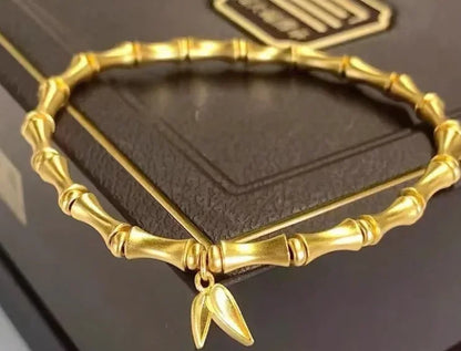 24K Pure Gold Bamboo Bracelet | Women's Elastic Design | 999 Real Gold