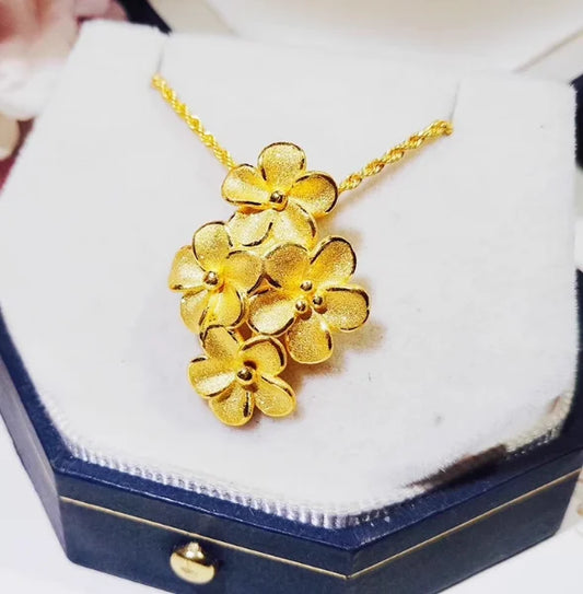 24K Pure Gold Flower Pendant | Bridal Wedding Jewelry | 999 Fine Gold | 1.7g