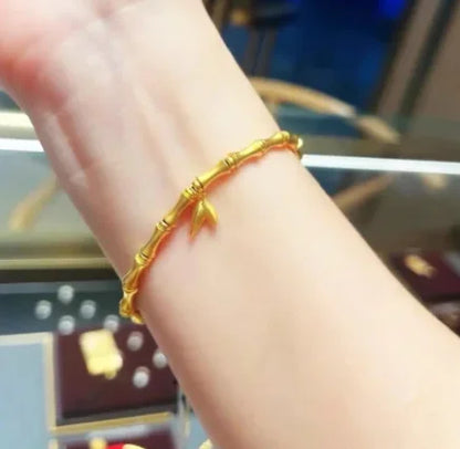 24K Pure Gold Bamboo Bracelet | Women's Elastic Design | 999 Real Gold