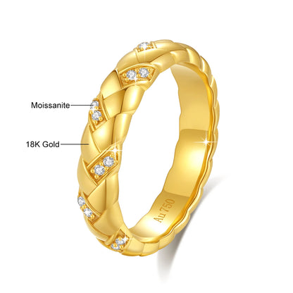 100% Real 18k Gold Wedding Ring for Women featuring a certified moissanite diamond known for its exceptional brilliance and durability