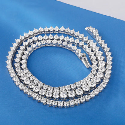 3-4.5mm Gradient Moissanite Tennis Necklace in 925 Sterling Silver with D Color Lab-Created Diamonds, 3-Claw Setting