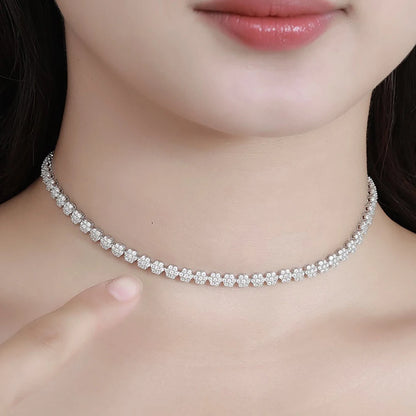 Serenity Flower Shape D Color Moissanite Tennis Necklace for Women – 100% 925 Sterling Silver with 18K Gold Plated Adjustable Chain Jewelry