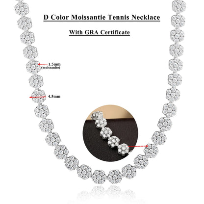 Serenity Flower Shape D Color Moissanite Tennis Necklace for Women – 100% 925 Sterling Silver with 18K Gold Plated Adjustable Chain Jewelry