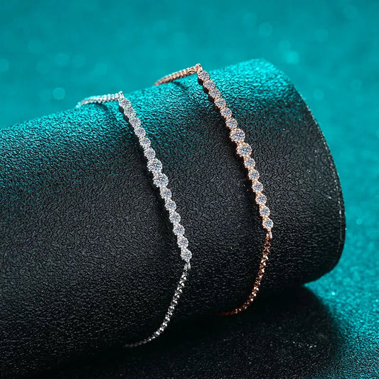 Exquisite 0.24cttw Gradient GRA All Moissanite Bracelet featuring round brilliant cut stones set in 100% S925 Sterling Silver with luxurious 18k Gold plating