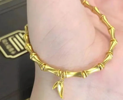 24K Pure Gold Bamboo Bracelet | Women's Elastic Design | 999 Real Gold