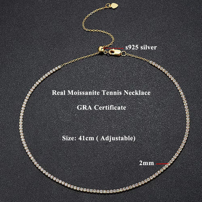 Serenity Flower Shape D Color Moissanite Tennis Necklace for Women – 100% 925 Sterling Silver with 18K Gold Plated Adjustable Chain Jewelry