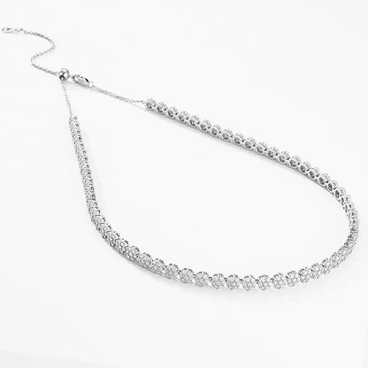 Serenity Flower Shape D Color Moissanite Tennis Necklace for Women – 100% 925 Sterling Silver with 18K Gold Plated Adjustable Chain Jewelry
