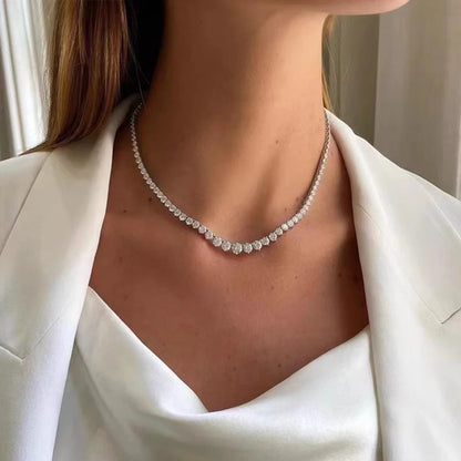 3-4.5mm Gradient Moissanite Tennis Necklace in 925 Sterling Silver with D Color Lab-Created Diamonds, 3-Claw Setting