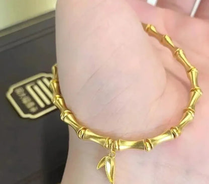 24K Pure Gold Bamboo Bracelet | Women's Elastic Design | 999 Real Gold