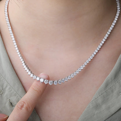 3-4.5mm Gradient Moissanite Tennis Necklace in 925 Sterling Silver with D Color Lab-Created Diamonds, 3-Claw Setting