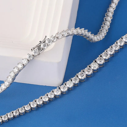3-4.5mm Gradient Moissanite Tennis Necklace in 925 Sterling Silver with D Color Lab-Created Diamonds, 3-Claw Setting