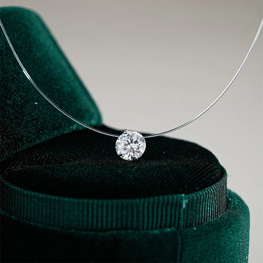 Floating Moissanite Pendant Necklace - S925 Silver with 18K Gold Plating