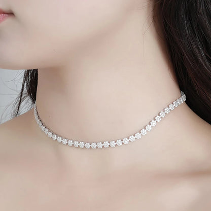 Serenity Flower Shape D Color Moissanite Tennis Necklace for Women – 100% 925 Sterling Silver with 18K Gold Plated Adjustable Chain Jewelry
