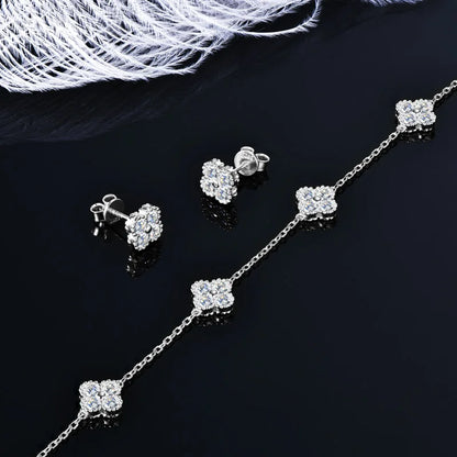3-in-1 Clover Flower Pendant Necklace Earrings Bracelet Sets 925 Silver 3mm D Moissanite Jewelry Set