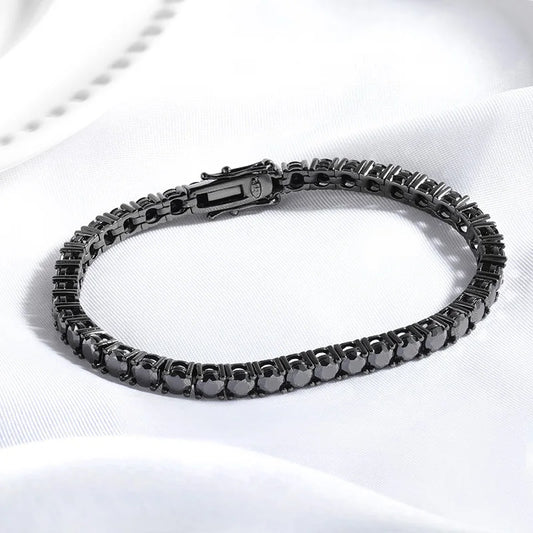Premium Black Moissanite Tennis Bracelet featuring 3/4/5MM stones set in genuine 925 Sterling Silver