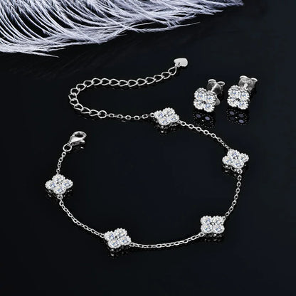 3-in-1 Clover Flower Pendant Necklace Earrings Bracelet Sets 925 Silver 3mm D Moissanite Jewelry Set