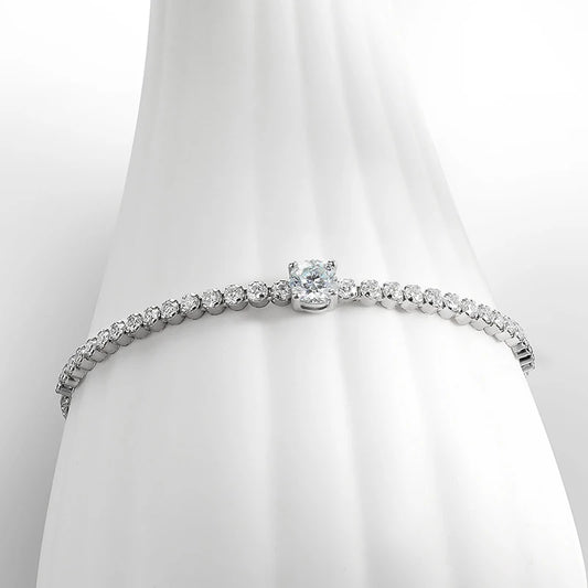 Precision-crafted 5mm Moissanite Tennis Bracelet featuring brilliant stones in 925 sterling silver with 18k gold plating