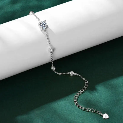 Adjustable 21.5cm 925 Silver Bracelet for Women Featuring 6.5mm & 2.5mm VVS1 Moissanite Diamonds – 2025 Trend Jewelry Gift