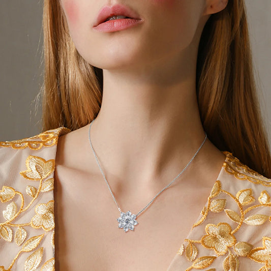 1ct 2ct Moissanite Sunflower Necklace Pure 925 Silver Rhodium Plating Woman Pendants Luxury Wedding Jewelry With Chain D