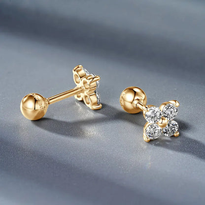 10K Gold Flower Clover Moissanite Stud Earrings – Real Gold, GRA Certified, Hypoallergenic Wedding Jewelry