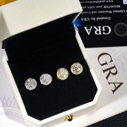GRA Certified 0.3-4ct D Color Moissanite Round Cut Stud Earrings in 925 Sterling Silver